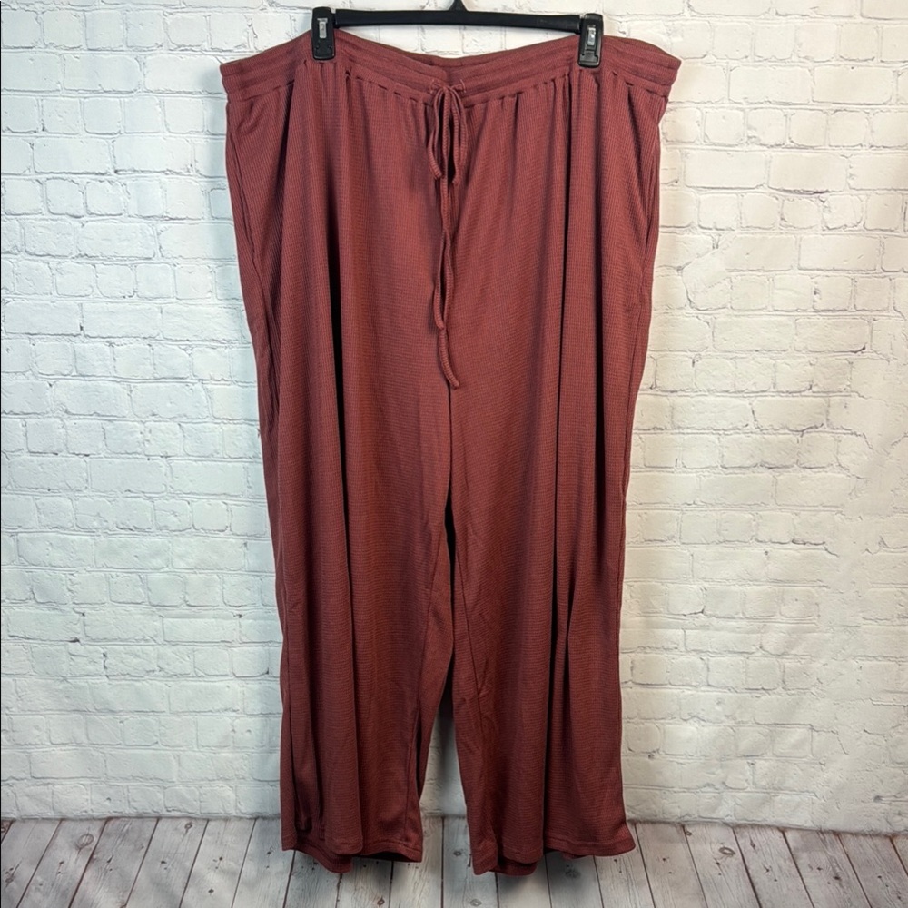 BloomChic Dusty Pink Wide Leg Waffle Knit Relaxed Pants - Picture 2 of 6